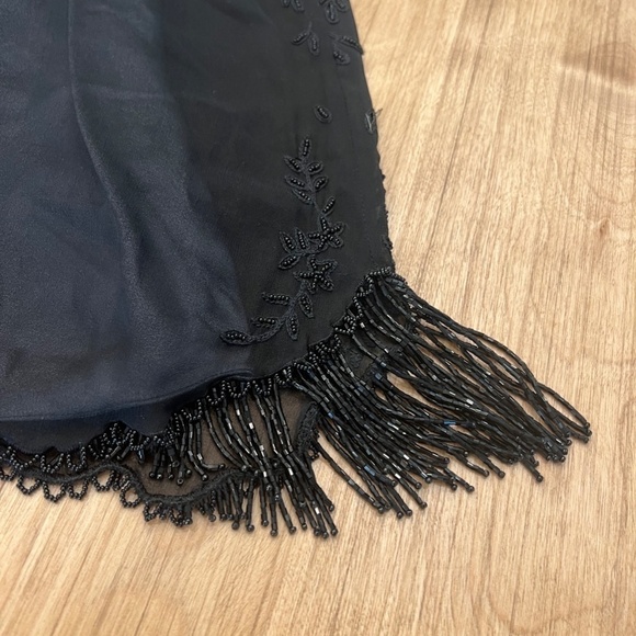 Tahari Petite Vintage Black Silk Beaded Fringe Dress Sz 17" x 40" - Picture 4 of 12